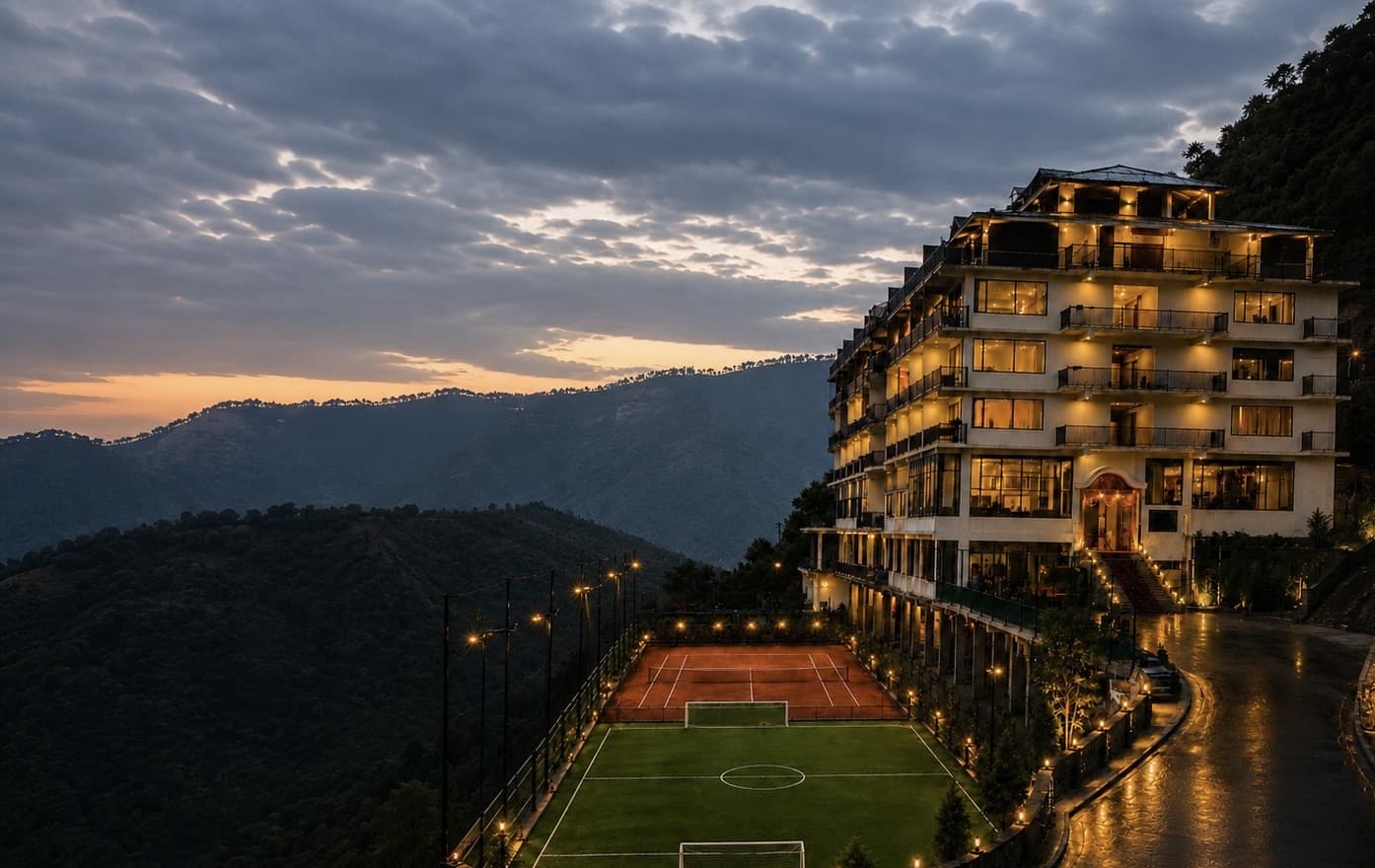 Zen Resort at dusk with private sports courts